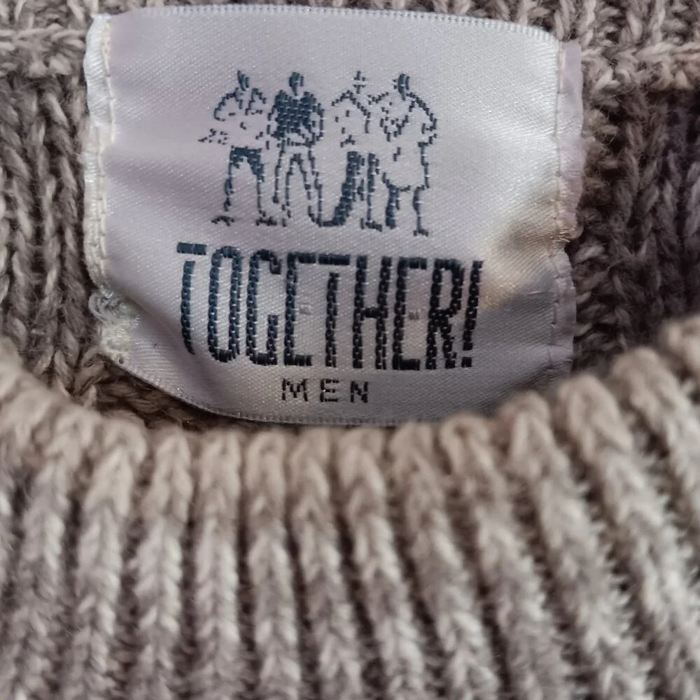TOGETHER MEN'S HEATHER TAUPE CREW NECK SWEATER MEDIUM